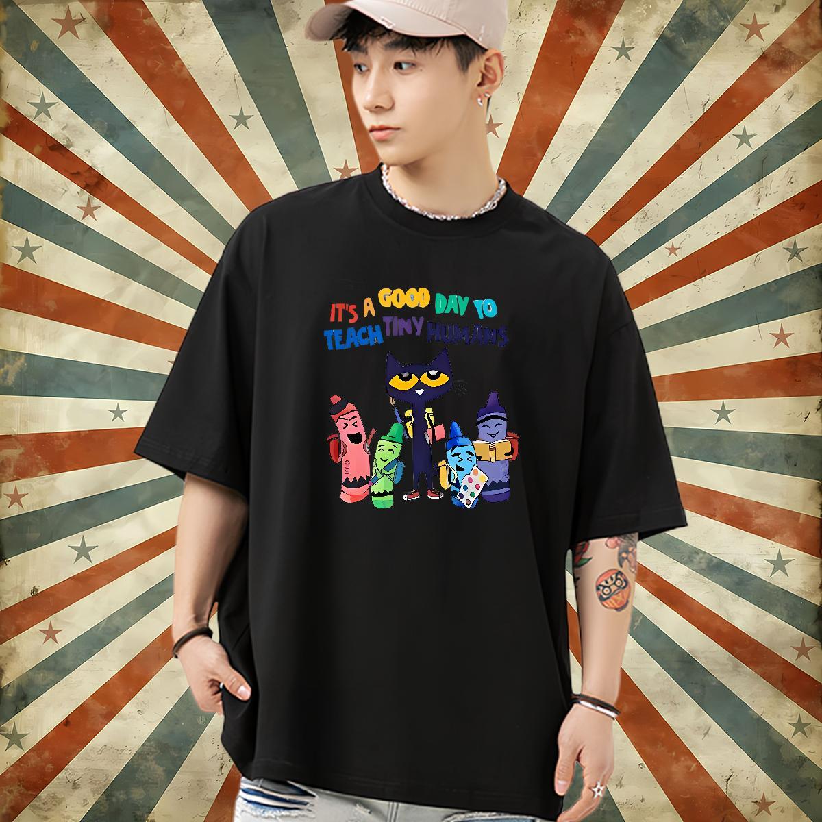 Fashion Design Tshirts cat Beach 230g Cotton Top Tees Breathable Short Sleeve High Quality T-Shirts Black White