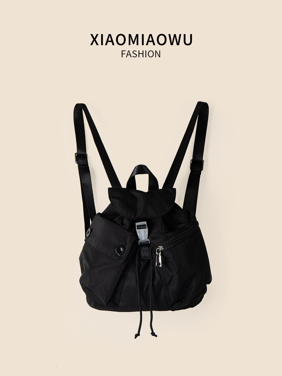 Nylon fabric simple and versatile drawstring backpack for travel, large capacity casual backpack, women's high-end feel, ins style