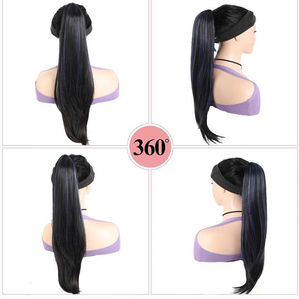 Synthetic wig ponytail 24 inch high gloss grip high ponytail slightly curled long hair ponytail for daily use. W240817