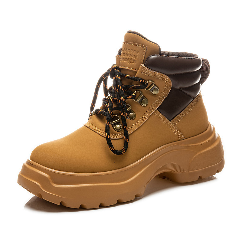 Ddmysports Foam Yellow For Women In Autumn New Short With Thick Soled Genuine Leather Martin Boots Casual Flat Bottomed Versatile S OUTDOOR