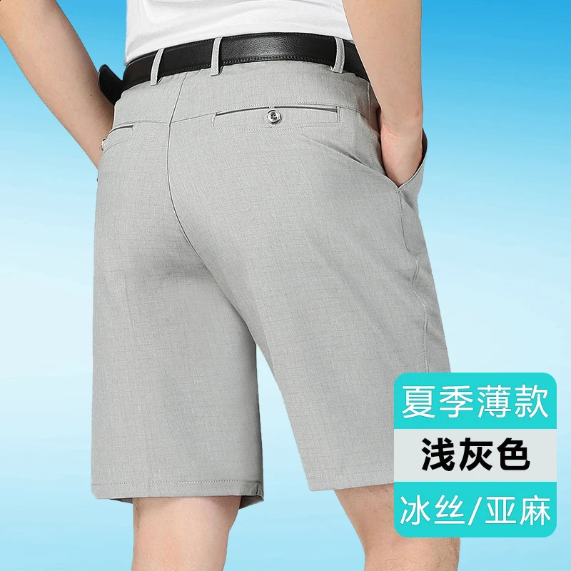Linen summer mens fashion British style elastic waist breathable onefifth sprint linen casual loose 240819