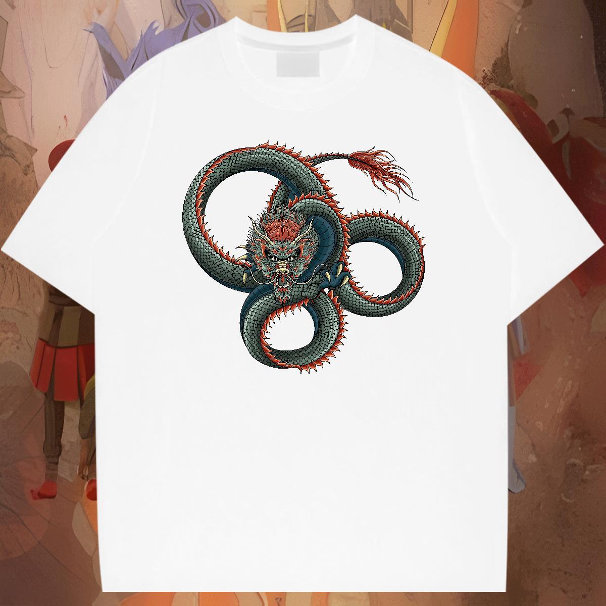 Cool Design Mens Tshirts Anime Printing Street 230g Pure Cotton Graphic Short Sleeve O-Neck dragon Men T Shirts Fashion Casual Tops