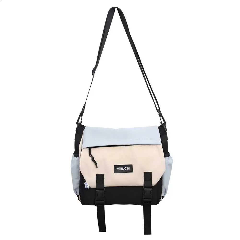 Unisex Flap Crossbody Bag Large Capacity Casual Shoulder Bag Contrast Color Nylon Satchel Bag for College Travel Business 240819