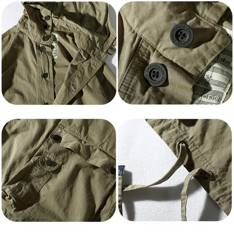 Retro workwear casual jacket mens loose shoulder sleeves fashionable hooded functional windbreaker top 240819