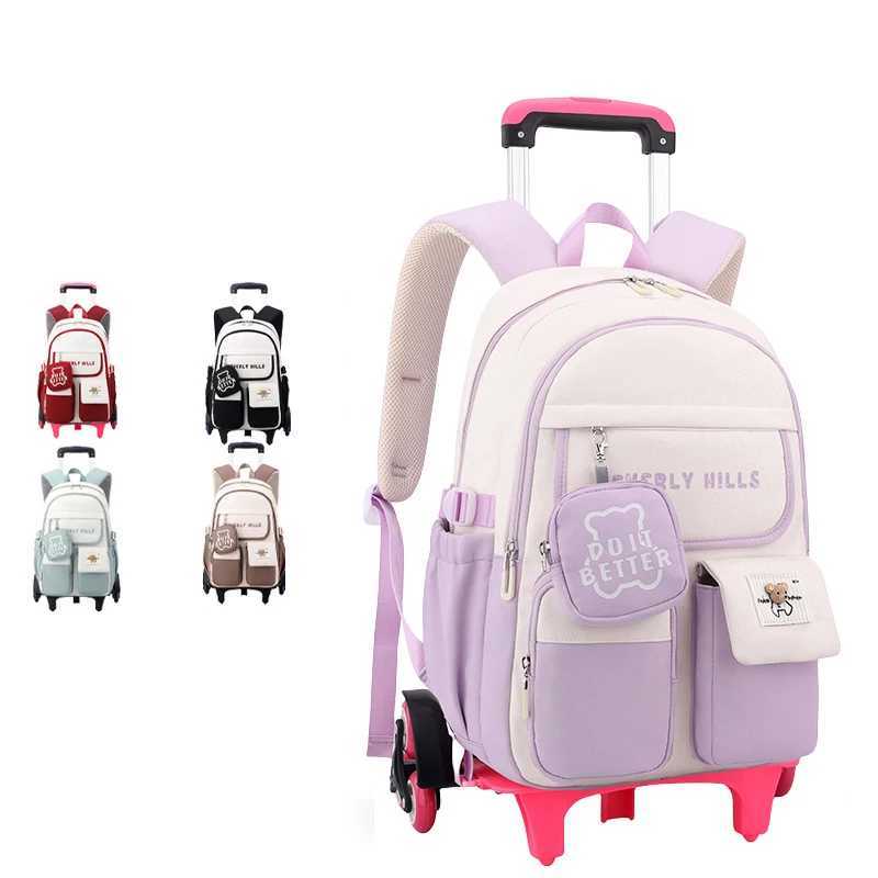 Rolling Wheeled Backpack Book Bag Children School Backpack with Wheels Students School Bags for Girls Trolley Bag Cute Schoolbag Y240820