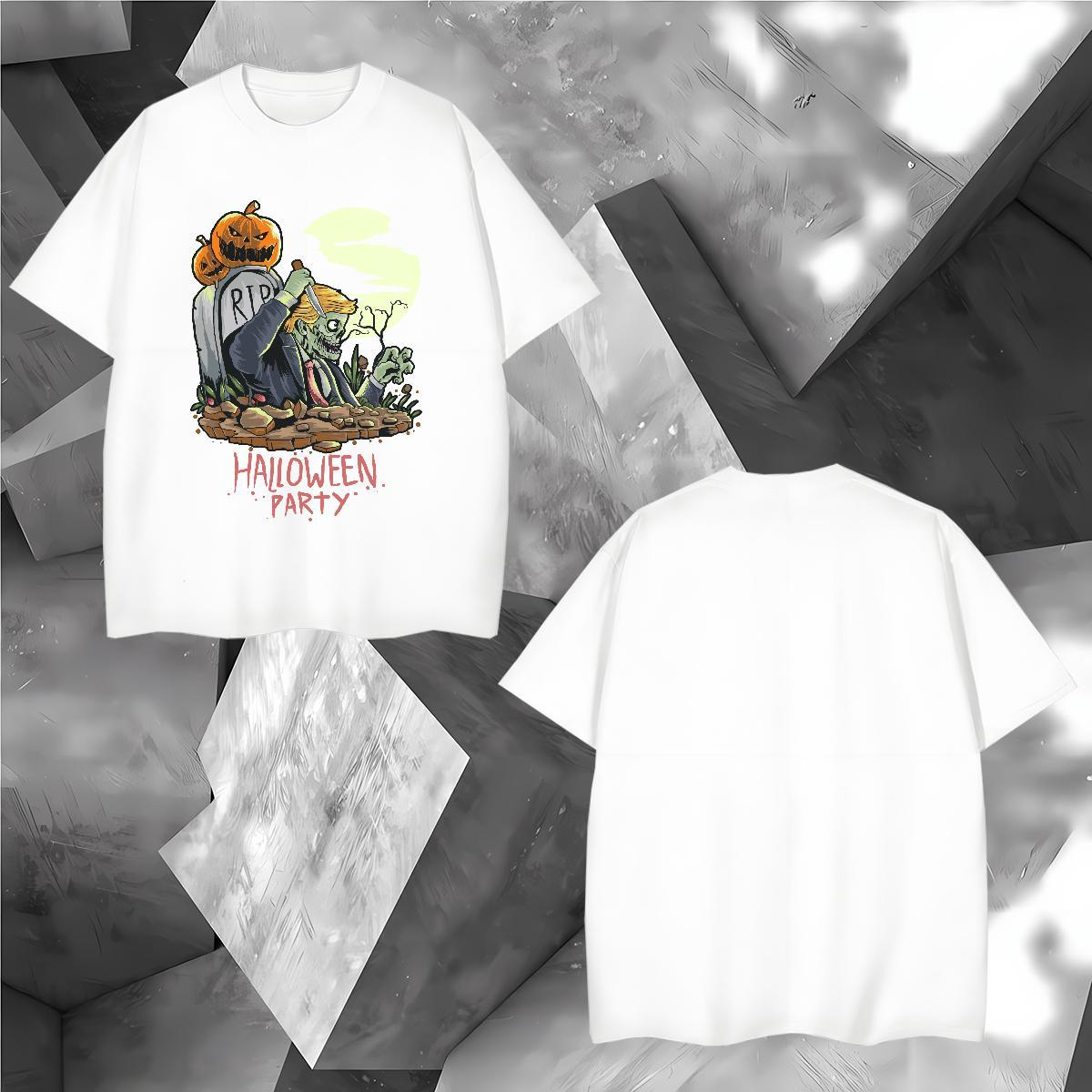 Loose T-Shirts halloween Breathable Crew Neck Street Casual Oversized 230g Pure Cotton Men Tops Tees New Designer Polos