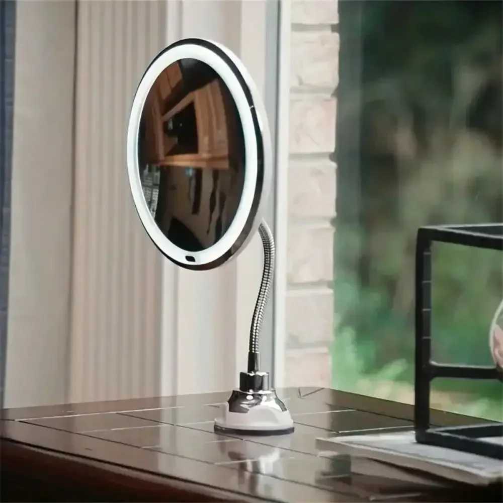 Flexible Gooseneck Makeup Mirror with LED Light 10X Magnifying Mirror Suction Cup Bright Diffused Light and 360 Degree Swivel Y240819