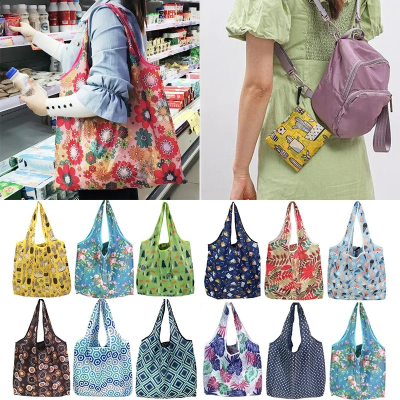 Foldable Large Shopping Storage Bags for Groceries Recyclable Grocery Tote Pouch EcoFriendly Heavy Duty Washable Shopper Bag y240819
