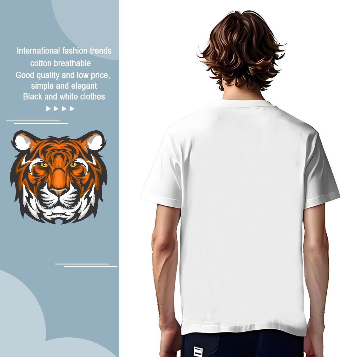 Comfortable T-Shirts for Men tiger Breathable Crew Neck Street Casual Anime 230g 100% Cotton Men Clothes T-Shirt 2024 Summer Polos