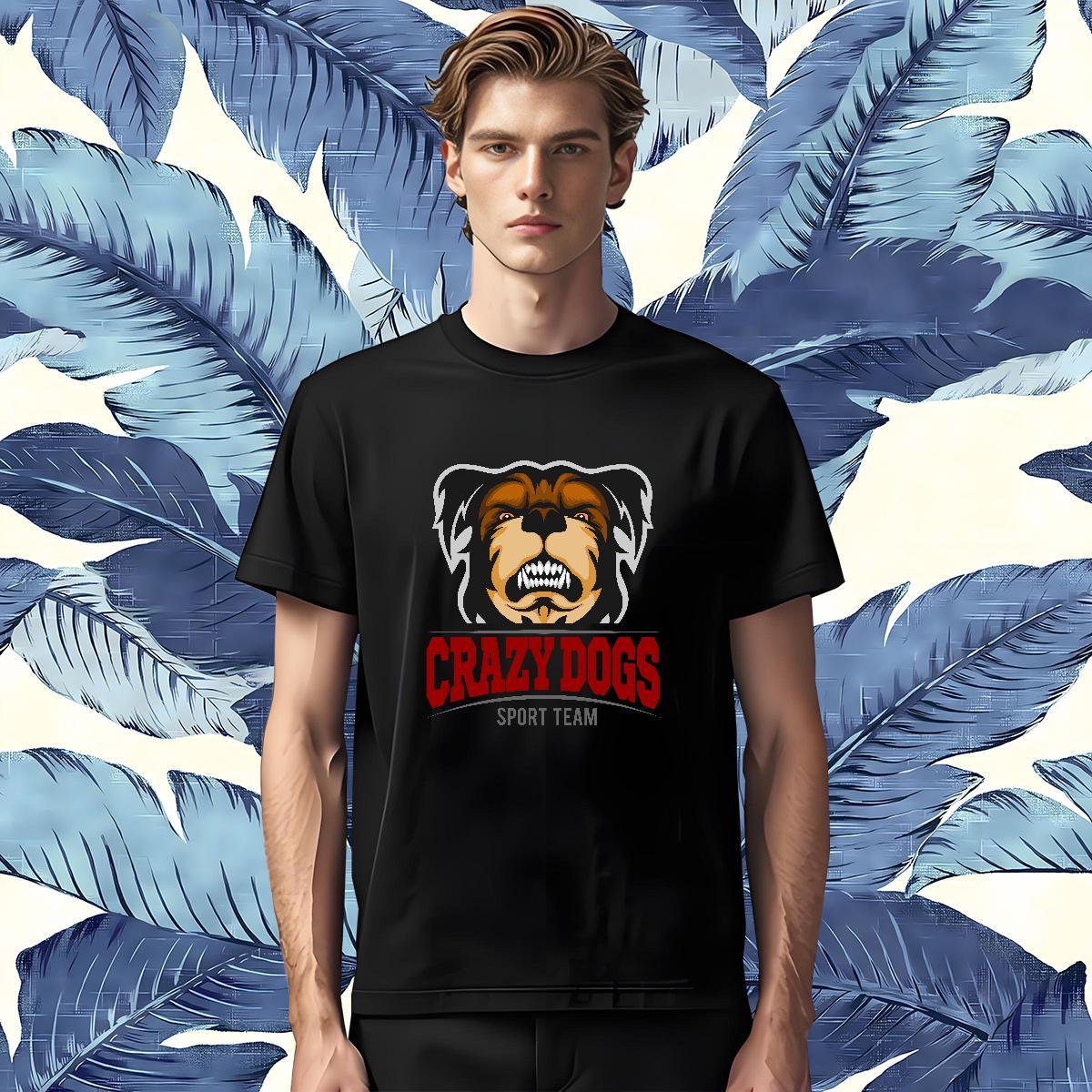 Customized Men Tshirts crazy dog Summer Casual 230g Pure Cotton Polos Breathable Short Sleeve High Quality T shirt Black Oversized