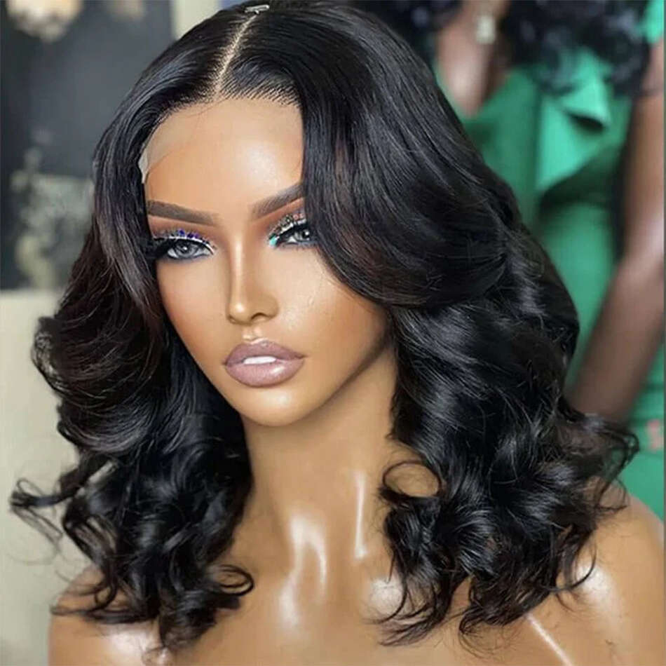 Glueless Wear And Go Wig Body Wave Short Bob Human Hair HD Transparent Lace Frontal Wigs Isee Natural Color 180% Density