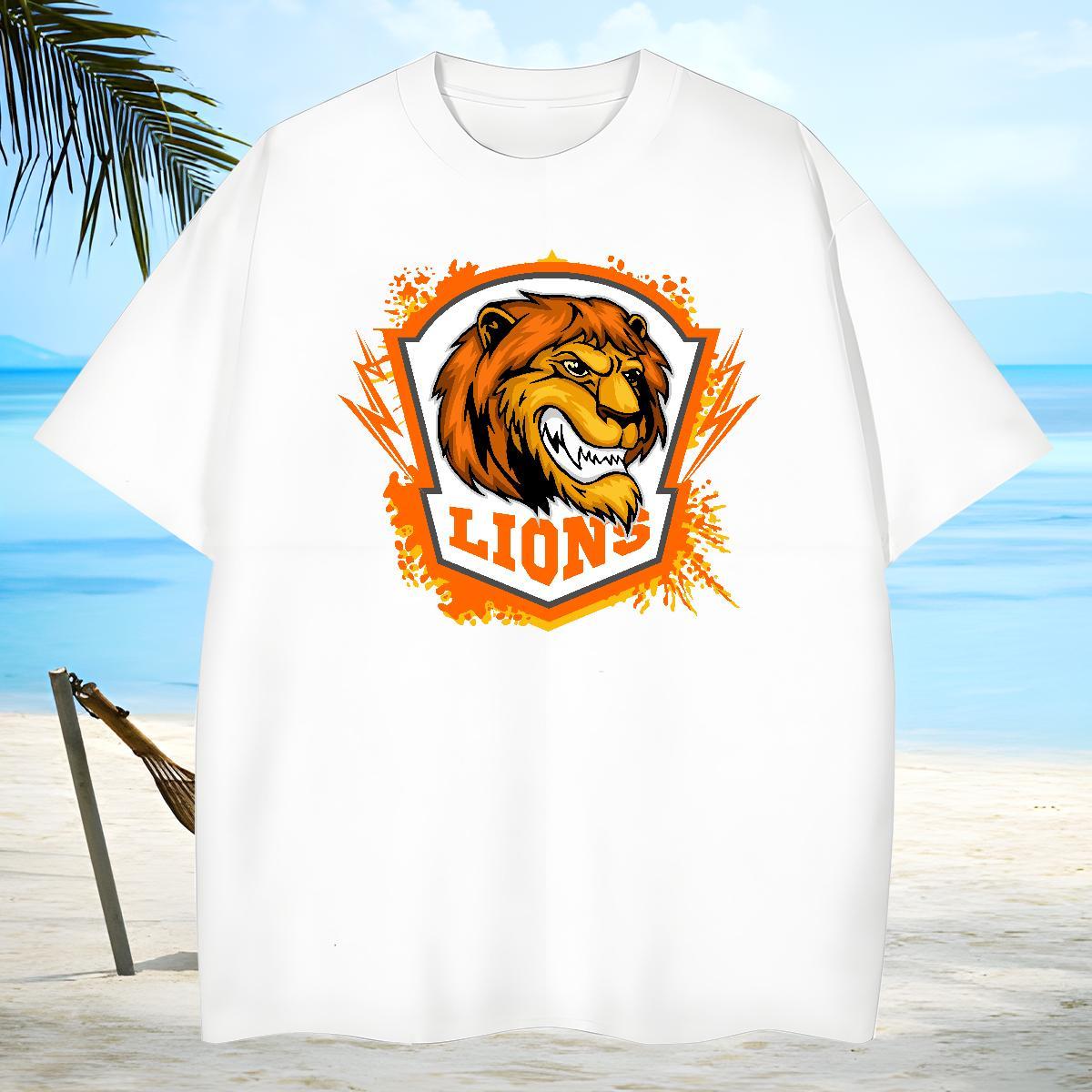 Popular Mens T Shirts lion Short Sleeve O-Neck Outdoor Black White 230g Cotton Couples T Shirts 2024 New Clothes