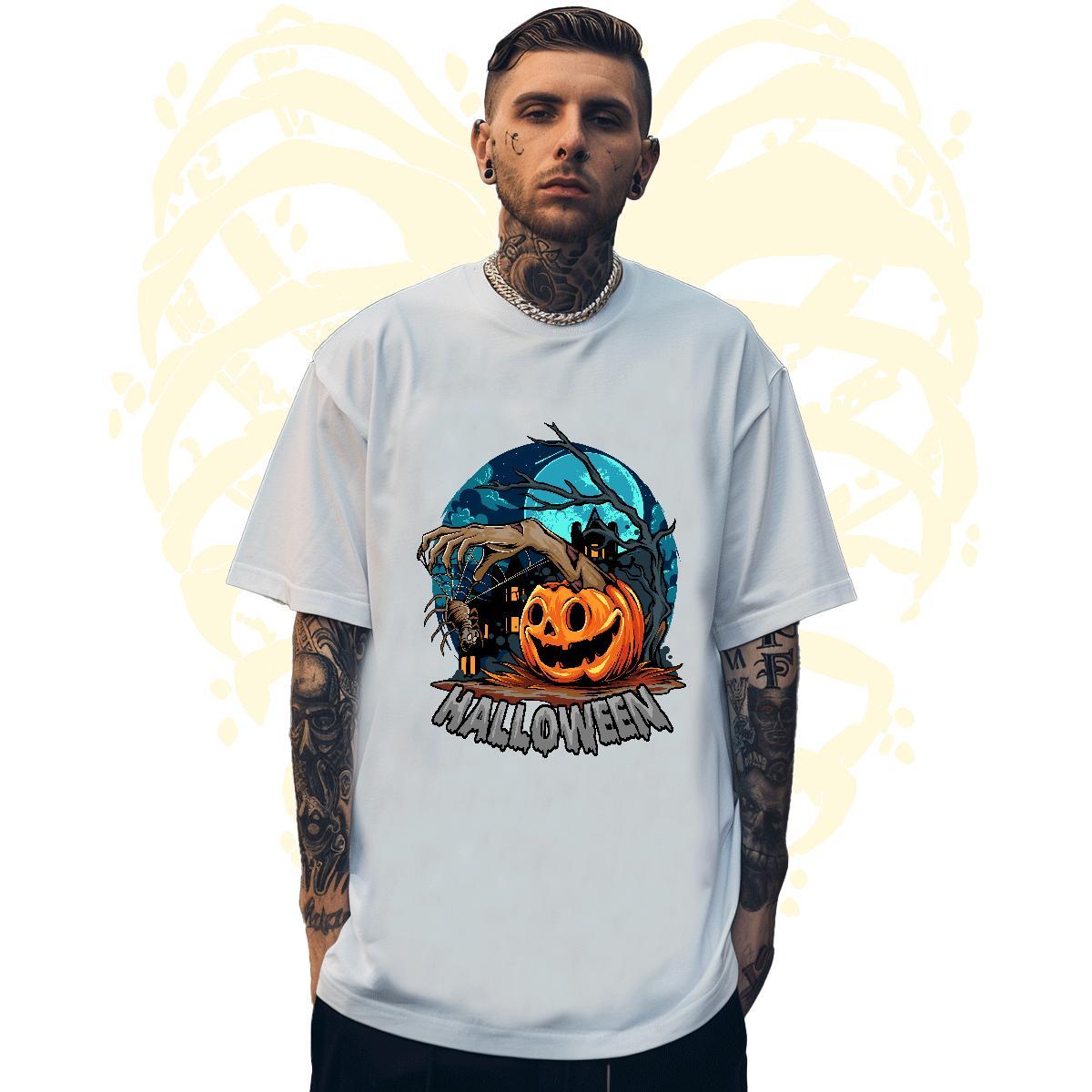 Classic T Shirts Men halloween Breathable Crew Neck Street Casual Cartoon Printing L-4XL 100% Cotton 230g Tshirts Fashion New Tops Shirt