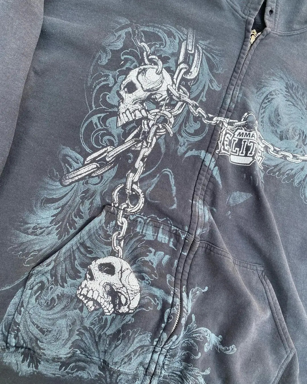 Harajuku Y2K retro skull print series zipper cardigan sweatshirt loose casual street top for men and women 240819
