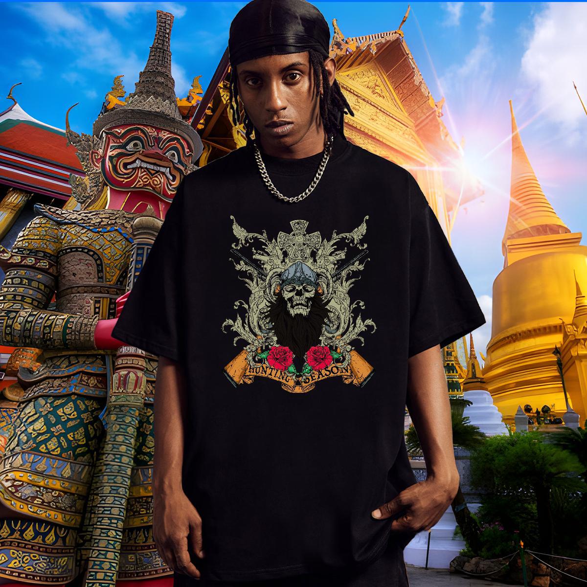 Comfortable Men T Shirts flower Breathable Short Sleeve Daily Wear Oversized 3XL 4XL 230g Pure Cotton Men Clothes T-Shirt 2024 DIY Tees Shirts
