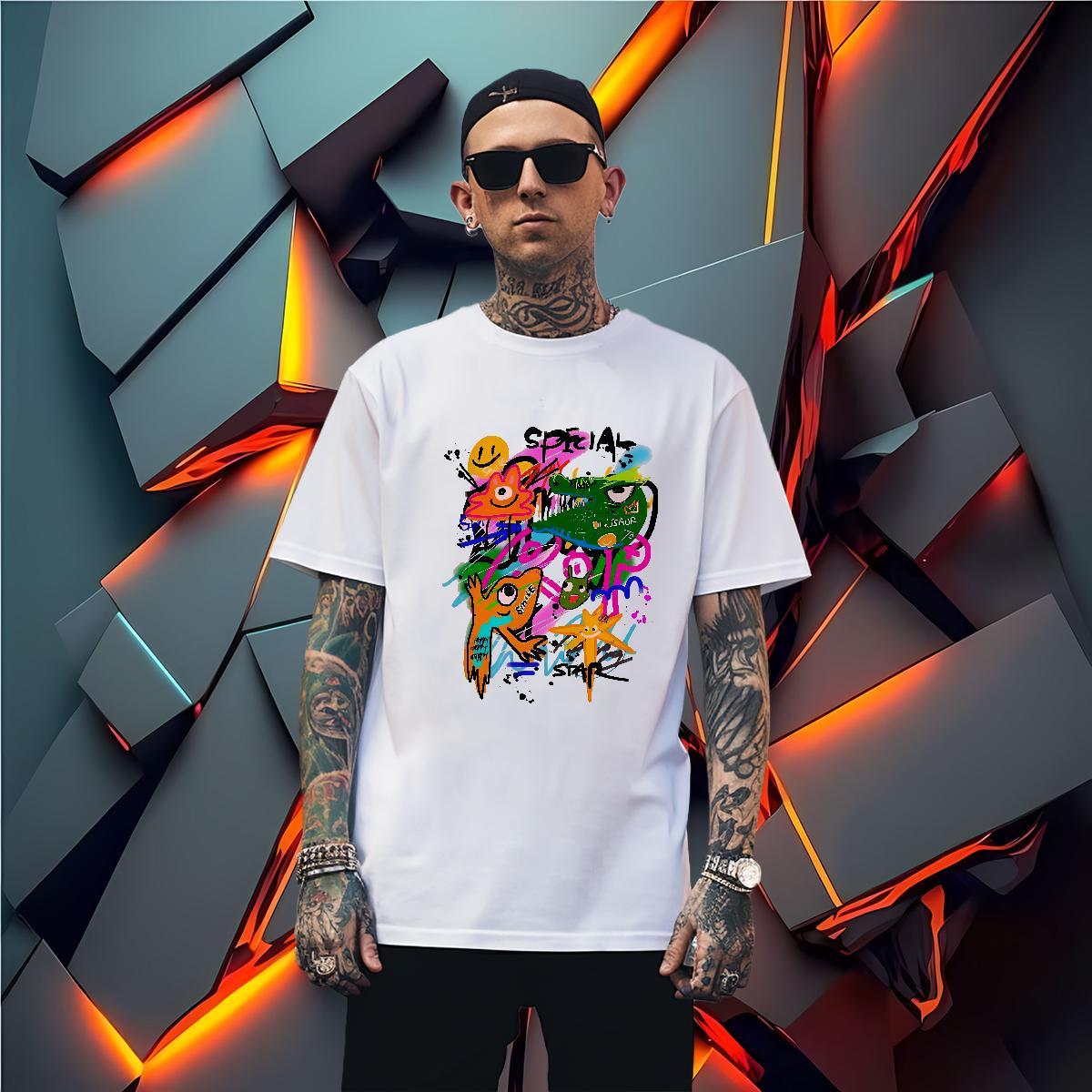 T-Shirts for Men 230g Pure Cotton cartoon High Street Hip Hop O-Neck Short Sleeve Custom Print Plus Size Men Clothes T-Shirt Fashion Design Free Shipp