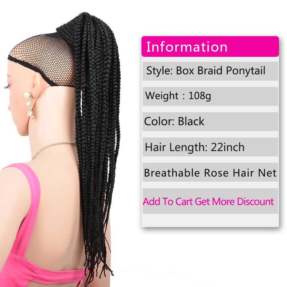 22 inch long box woven and brushed fake ponytail hair synthetic ponytail wig clip extends to black women W240817