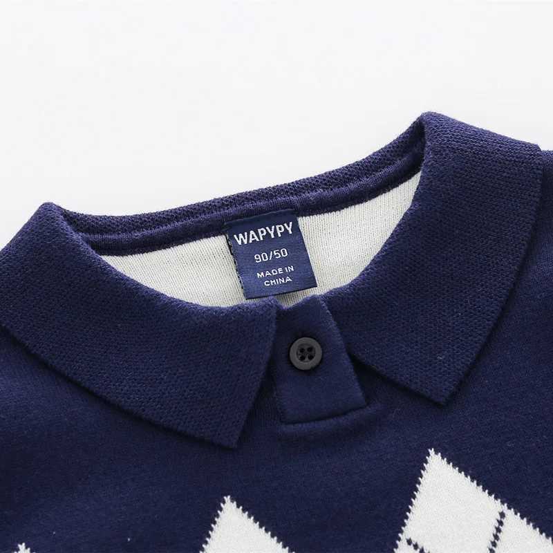 2024 Autumn Childrens Boys Sweater Cotton Collar Long Sleeve Baby Boys Zipper Comparison Argyle Versatile Childrens Boys Top W240820