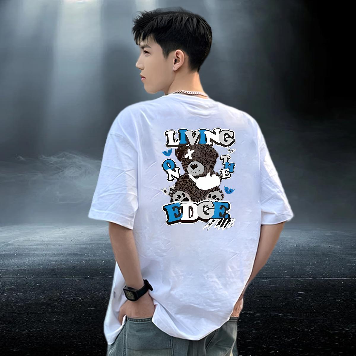 Customized Men Tees bear Daily Outfit 230g 100% Cotton Wear Breathable Crew Neck Soft T Shirts Men Cartoon Printing L-4XL