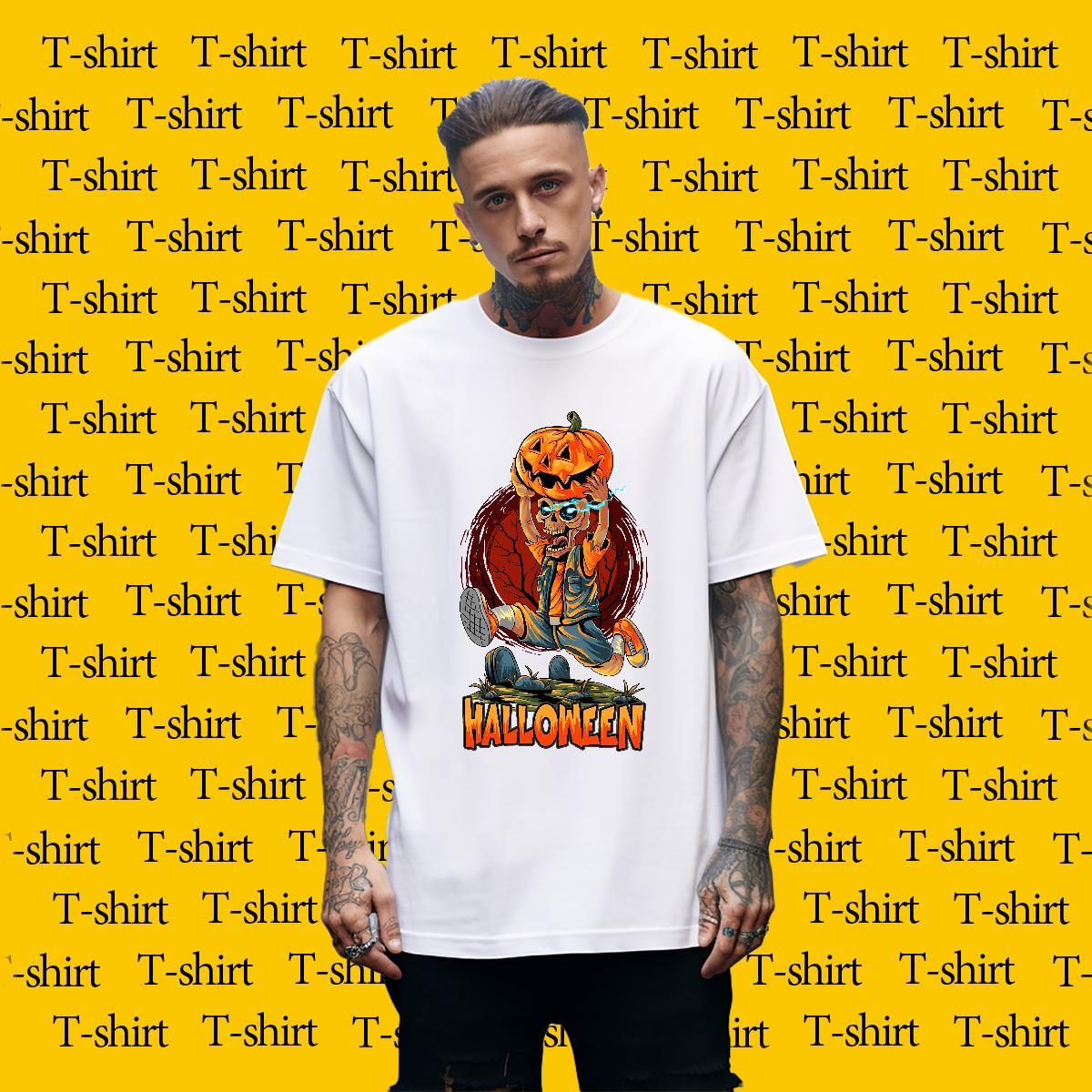 Fashion Design pumpkin Men Tops Tees 230g 100% Cotton T Shirt For Man Black White Daily Outfit Round Neck Short Sleeve Popular Clothes