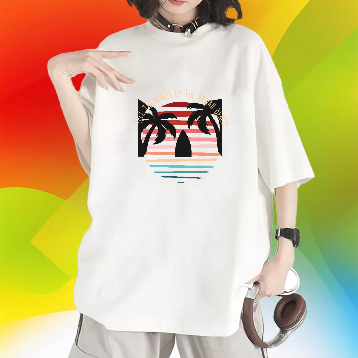 Stylist Women Tees Casual Breathable Crew Neck Tees Shirts 5A 230g Pure Cotton wave Cartoon Printing L-4XL Womens T Shirts