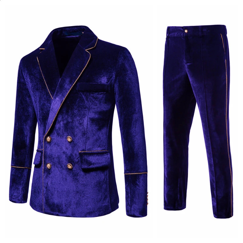 Mens High-end Velvet Suits Fashion Casual Dress Jacket Party Costumes Jacket and Pants 240819
