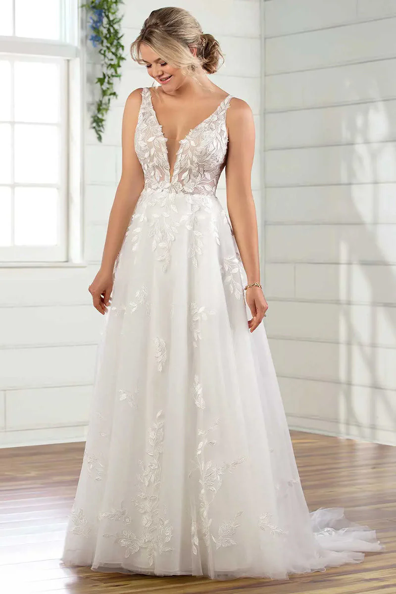 ral Beach Dresses A-e Sleeveless V NECK Appliques Lace Bridal Gowns Tulle Sweep Train Bohemian Wedding Dress Vestido De Novia