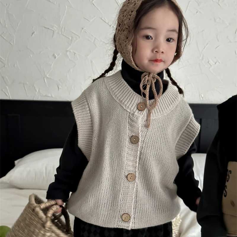Vinatge Baby Girls Boys Knitted Vest Kids Knit Wasitcoats Korean Fashion Childrens Sleeveless Cardigan Toddler Sweater JumperXJ240819