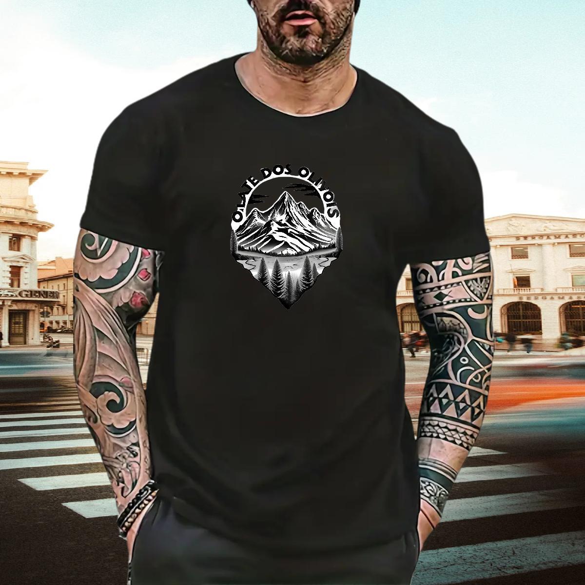 Free Shipping Men Tees Street 100% Cotton 230g Customized Breathable Crew Neck mountains T shirt Stylist Tees Shirts