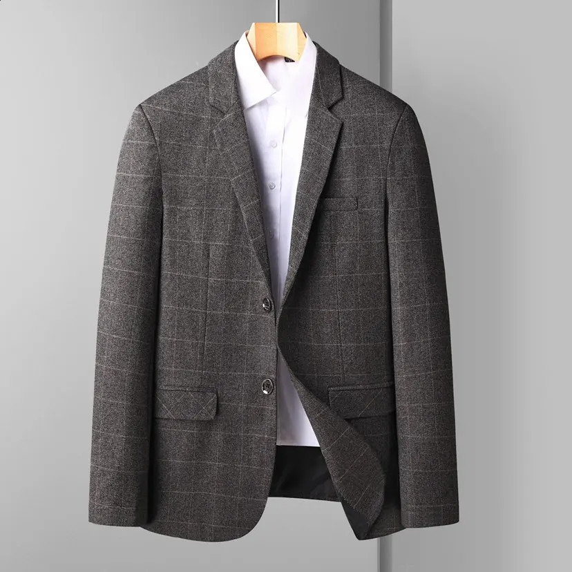 High quality fashionable and handsome Korean classic plain suede mens business casual single jacket Hombre polyester 240819