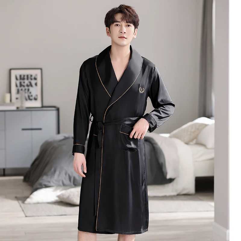 Mens silk satin pajamas long sleeved pajamas V-neck pajamas pajamasW240719