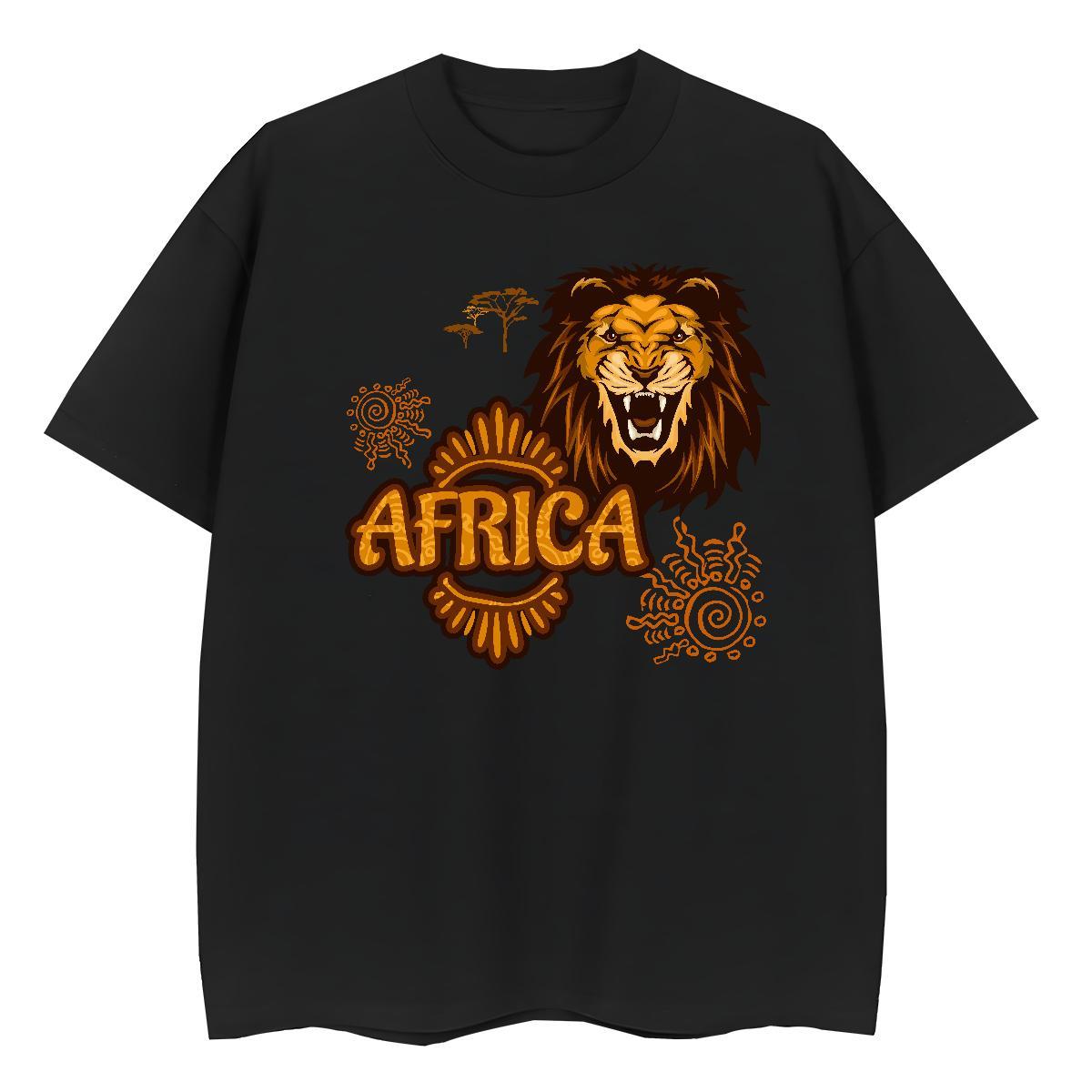 Soft Mens T Shirts Africa lion Breathable Short Sleeve Spring Summer Asian Size 230g 100% Cotton Tshirt for Man Woman 2024 DIY Tee Shirt
