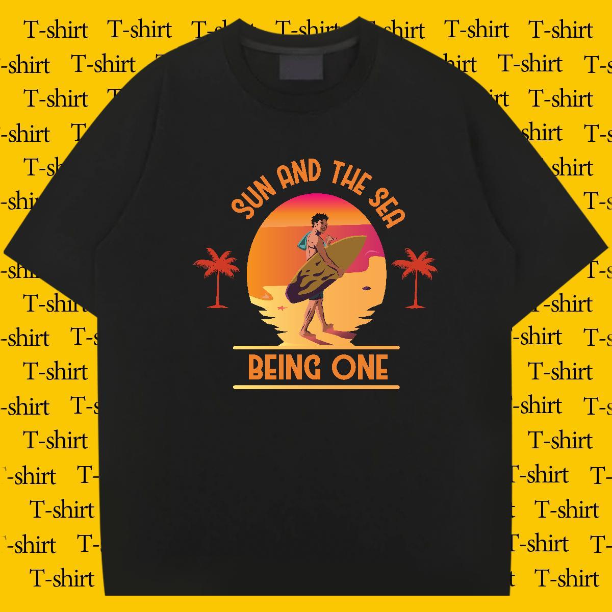 Loose sea 100% Cotton 230g Men Tees Outdoor Breathable T-Shirts for Men New Cartoon Printing L-4XL Top Tees