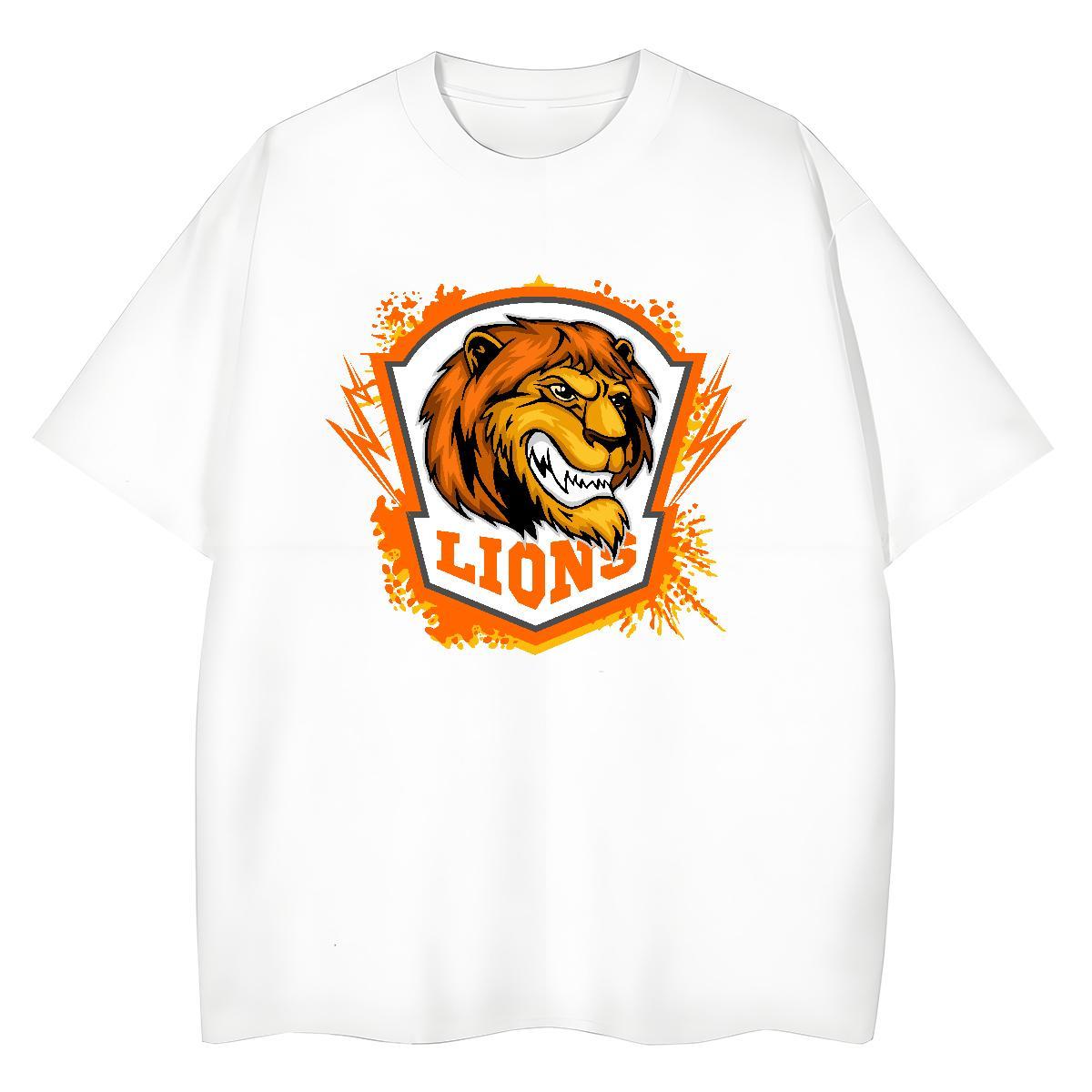 2024 Mens Tshirts lion Daily Outfit 230g Cotton Clothes Breathable Soft High Quality T-Shirts for Men White Plus Size