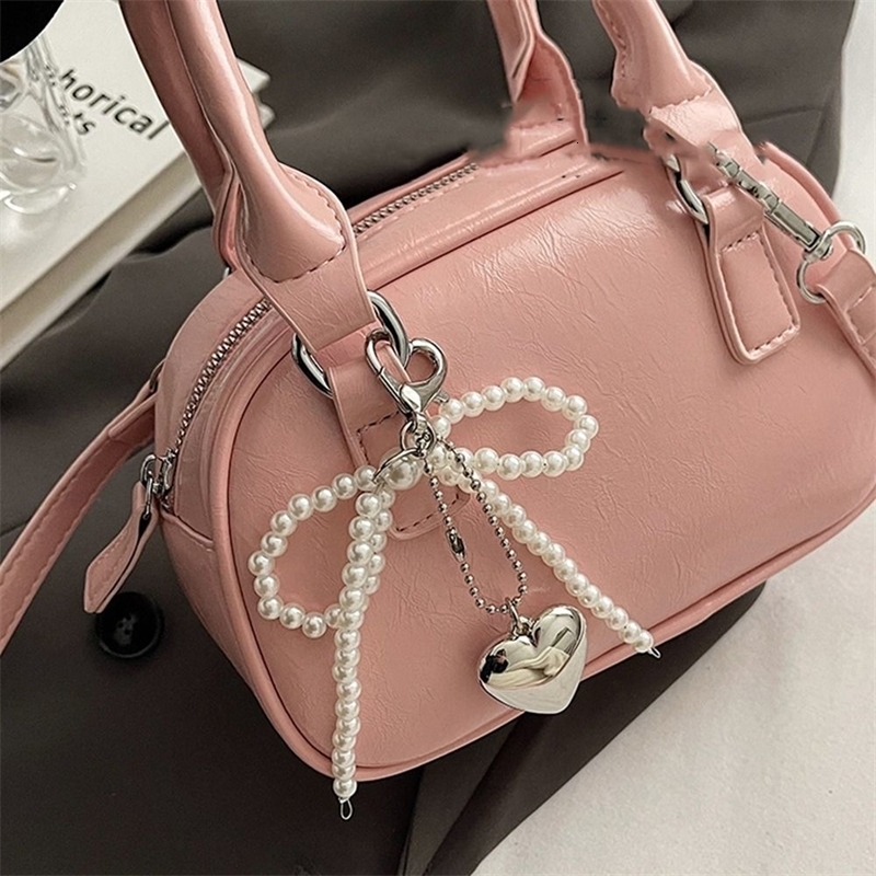 Ins PU Leather Bowling Bag Shoulder Solid Color Silver Handbag Purse Crossbody Boston Outdoor 240819
