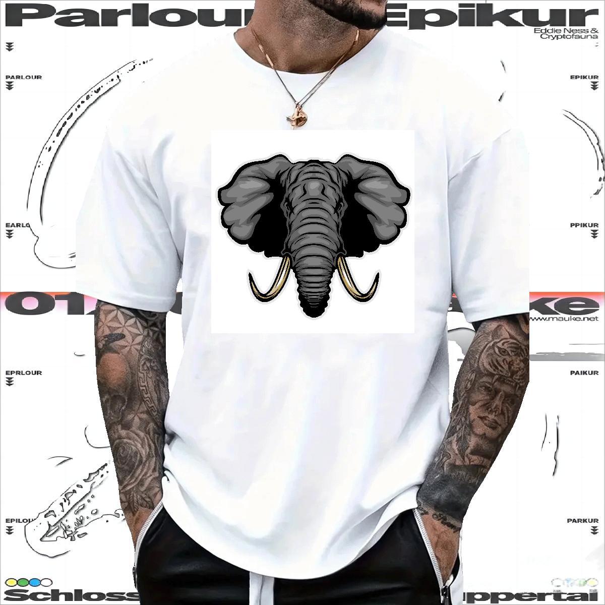 Soft T-Shirts elephant Round Neck Short Sleeve Casual Cartoon Printing L-4XL 230g 100% Cotton Couples T Shirts New Arrival Tops Tees
