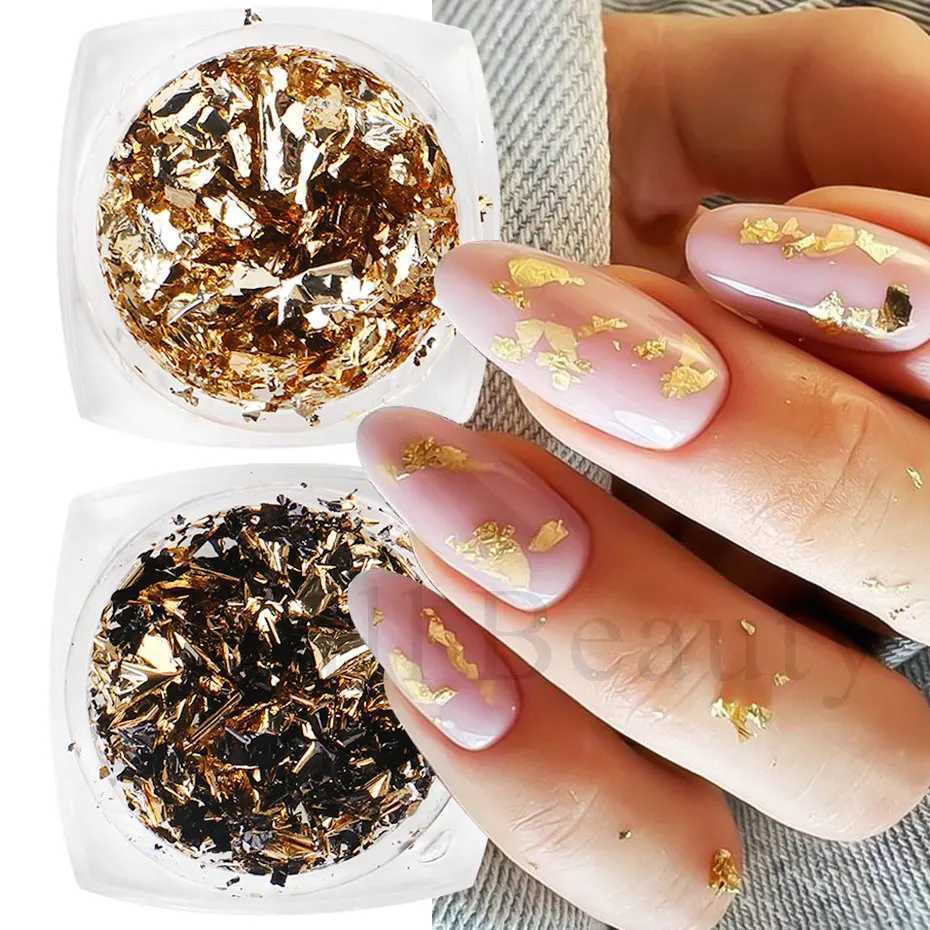 1Box 3D Irregular Aluminum Foil Glitter Sequins For Nails Gold Sliver Double Sided Design Sparkly UV Gel Polish Nail DecorationXJ240815