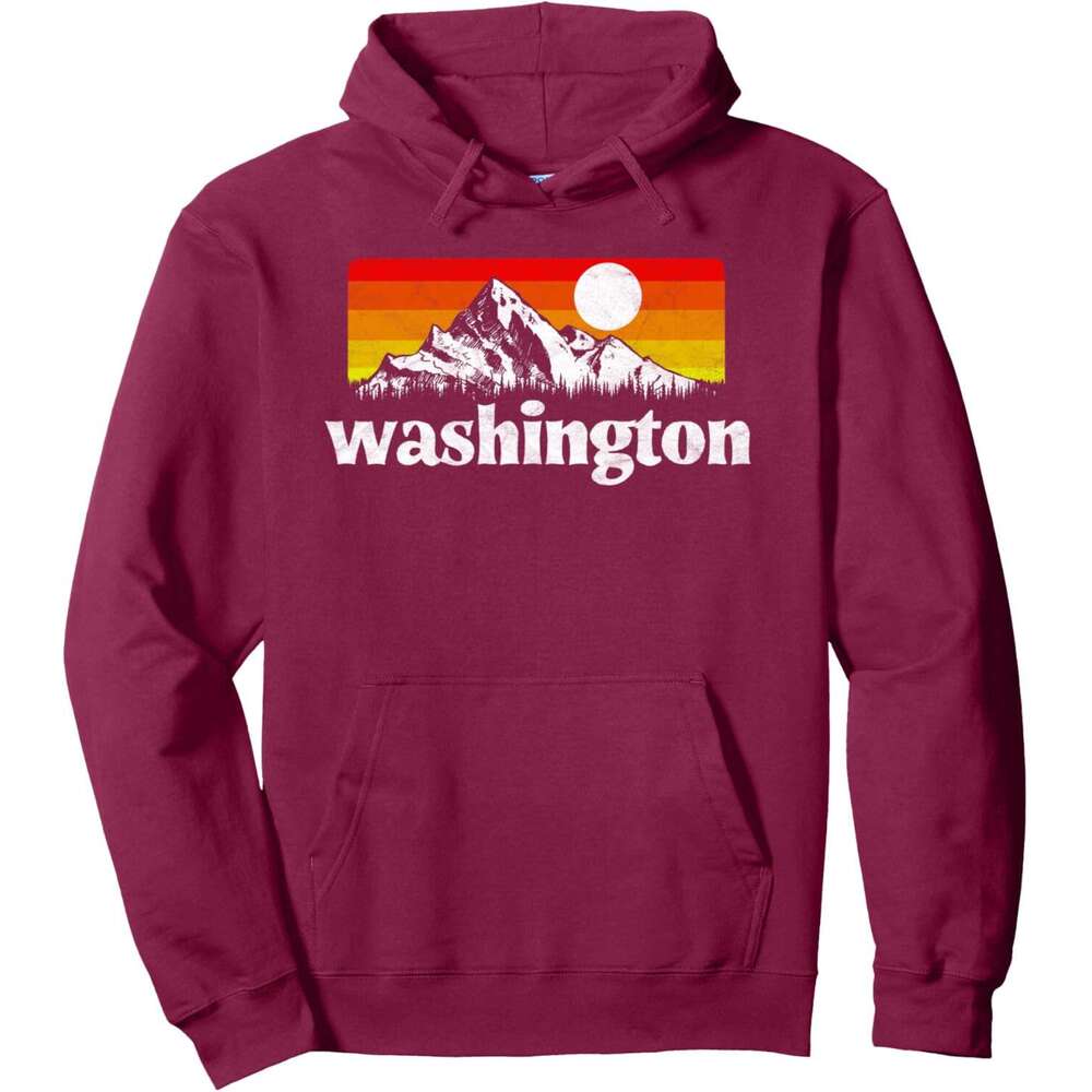 Hoodie for Mens Womens Vintage State of Washington Retro Mountains Sun Hoodie Hoodies sweatshirt pullover jacket Long sleeve
