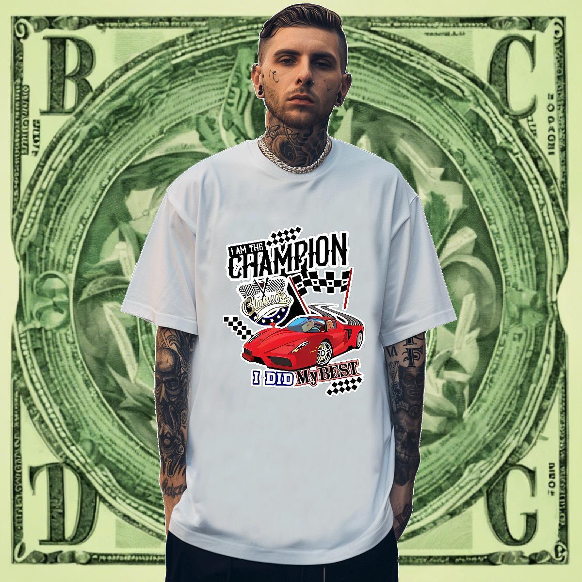 Loose Fit Men Tshirts Casual Beach 230g Cotton Anime Print Breathable Crew Neck car T Shirts Men Stylist Polos