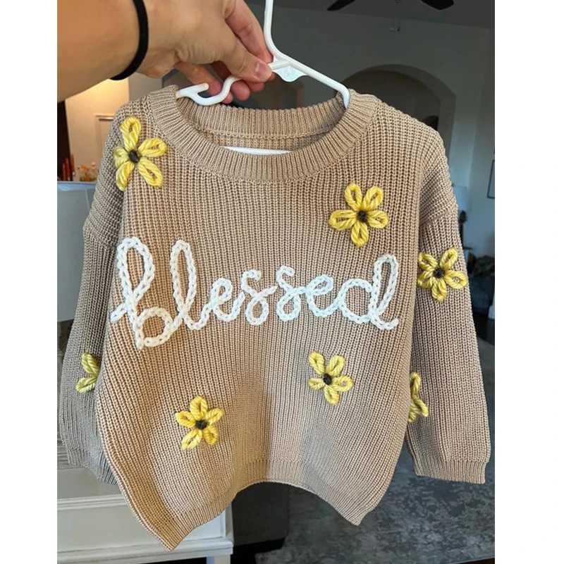 FOCUSNORM 0-3Y Autumn/Winter Girl Sweater 2-Color Long Sleeve Round Neck Flower Letter Embroidered Knitted Pullover Top W240820