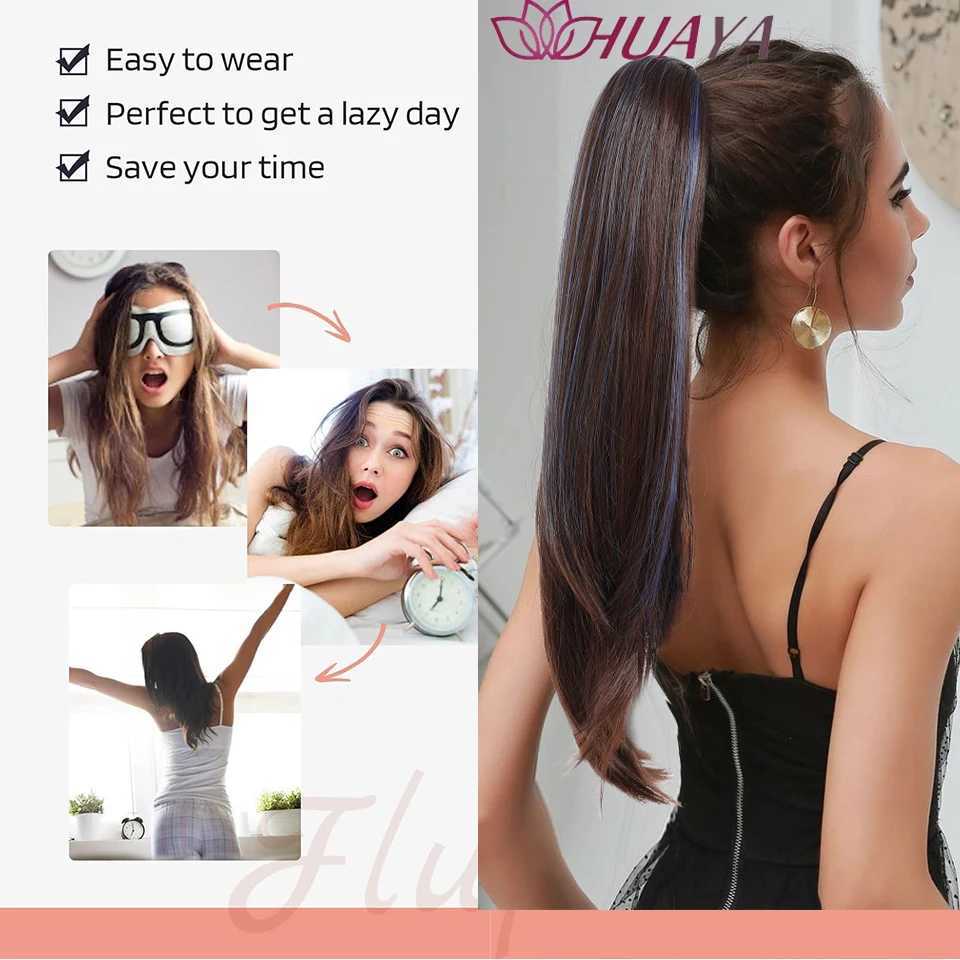 Synthetic wig ponytail 24 inch high gloss grip high ponytail slightly curled long hair ponytail for daily use. W240817