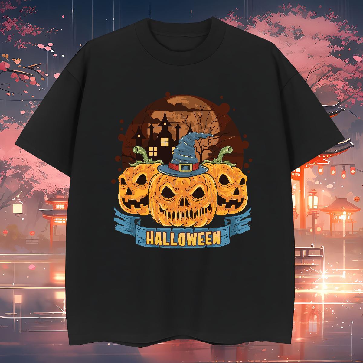 High Quality T shirt pumpkin Crew Neck Breathable Street wear Hip Hop Cartoon Print 100% Cotton 230g Men Clothes T-Shirt 2024 Tops Tees