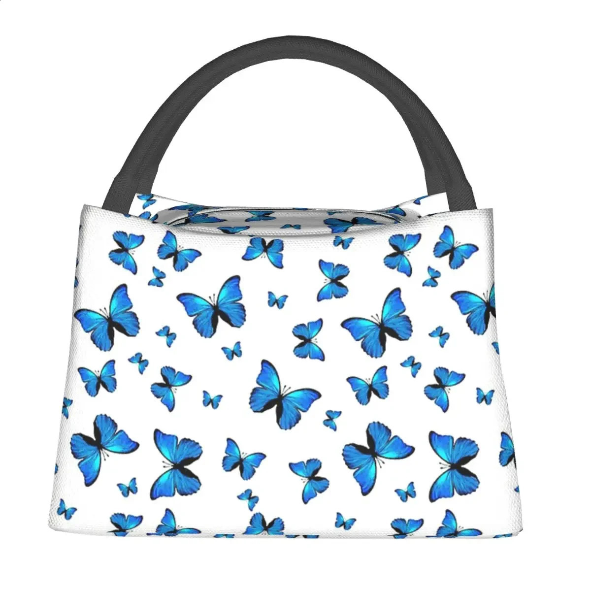Blue Butterflies Print Lunch Bags Insulated Bento Box Portable Lunch Tote Picnic Bags Cooler Thermal Bag for Woman School 240819