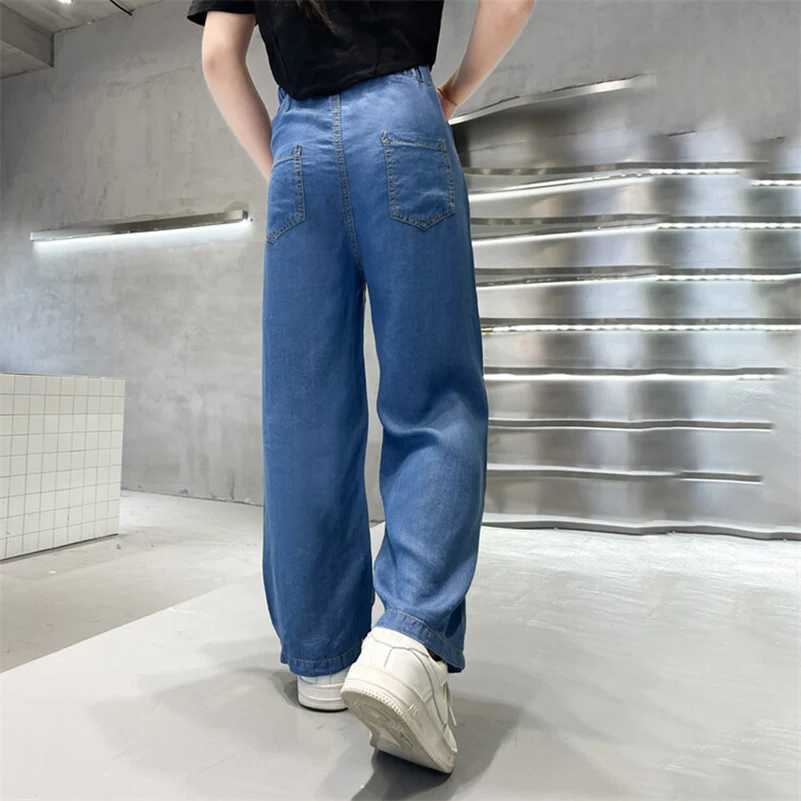 Summer Girls Versatile Fashion Solid Color Tencel Wide Leg Pants/Casual Jeans 5-10 Years OldW240819