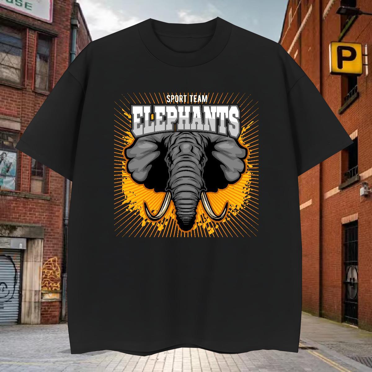 Soft T-Shirts elephant Crew Neck Street Graphic 230g 100% Cotton Men Tops Tees New Designer Clothes
