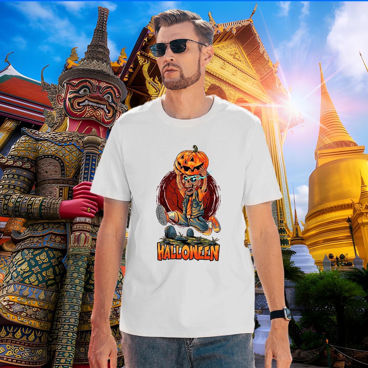 High Quality Man T Shirts pumpkin O-Neck Short Sleeve Home Outdoor Asian Size 230g Cotton Men Tops Tees Fashion New Clothes