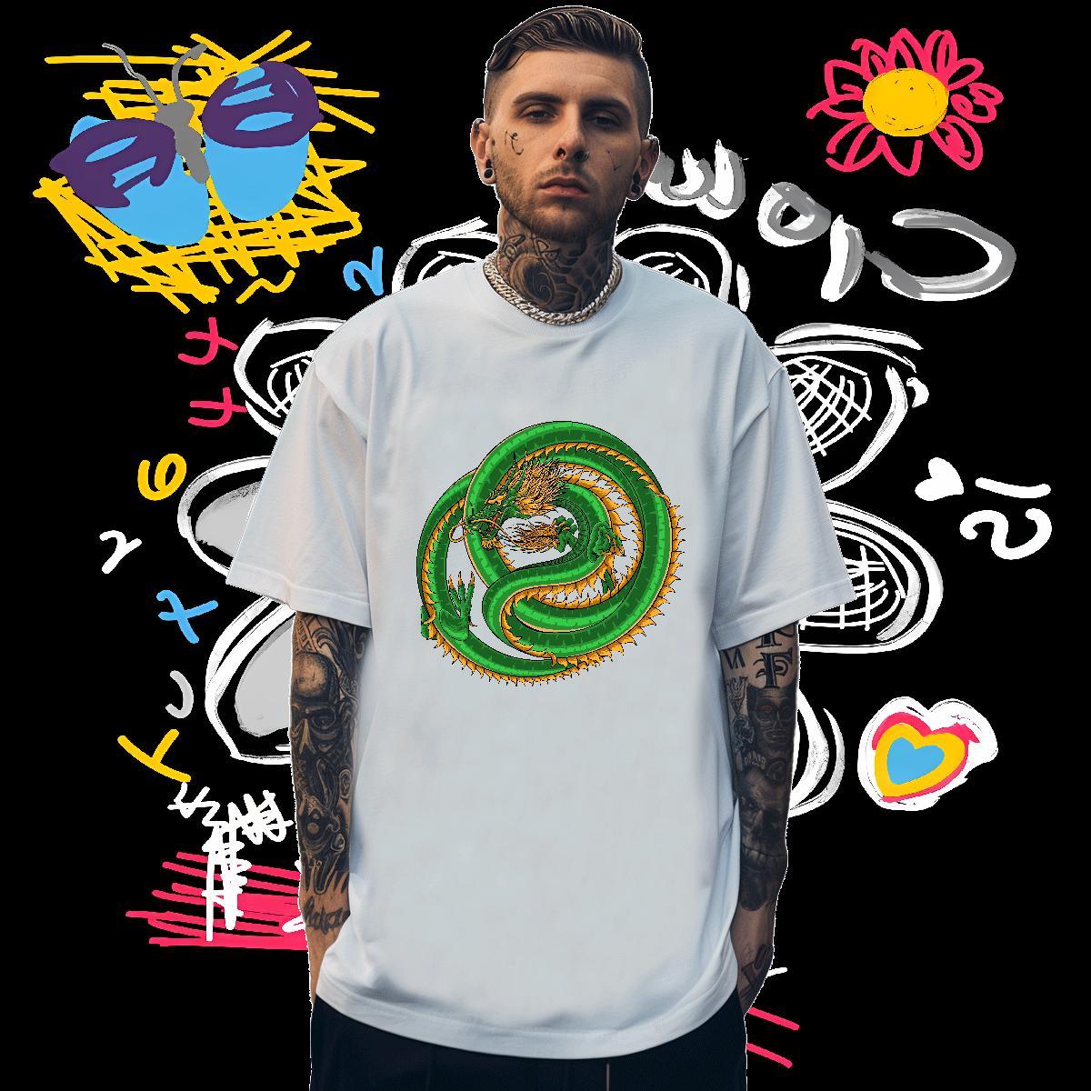 Men T Shirts 230g 100% Cotton dragon Casual Daily Wear Breathable Crew Neck White Plus Size Tshirts New Arrival Unisex Clothes