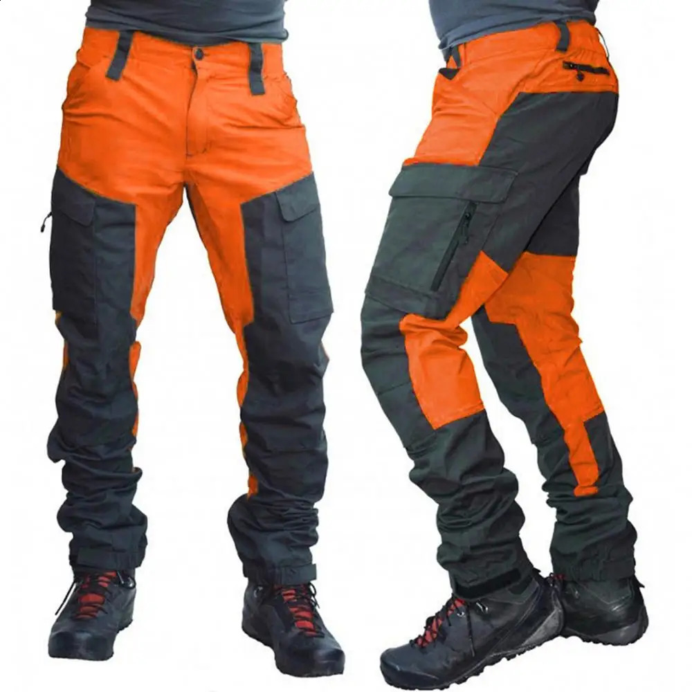 Men Fashion Color Block Multi Pockets Sports Long Cargo Pants Work Trousers Outdoor Hiking Joggers Pant 240820