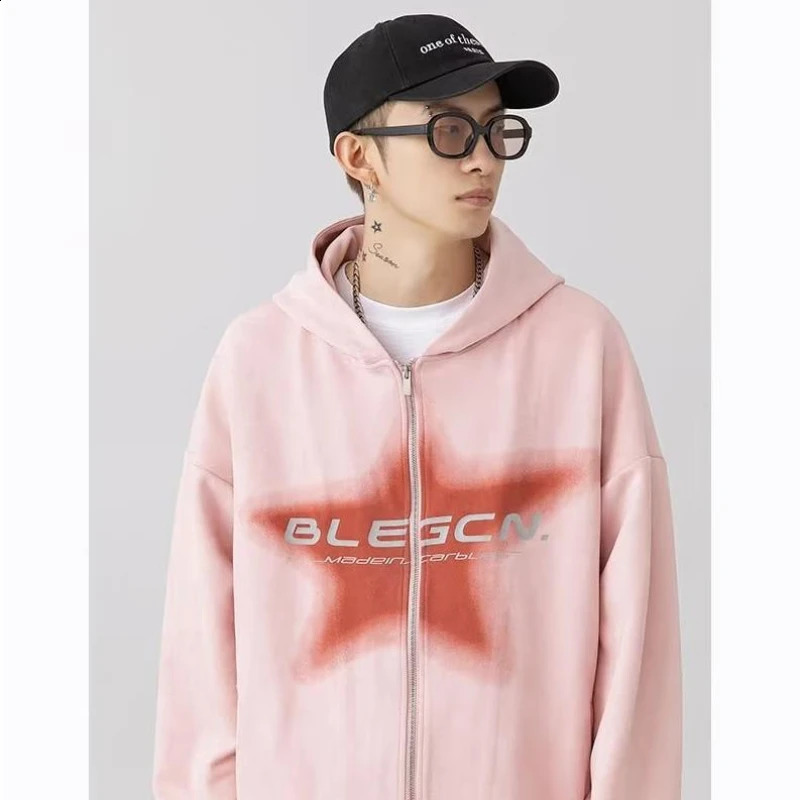 Spring Y2k American Printed Hoodie Jacket Mens Fashion Street Hip-hop Loose Unisex Cardigan Zipper Hooded Coat Oversize 2024 240819