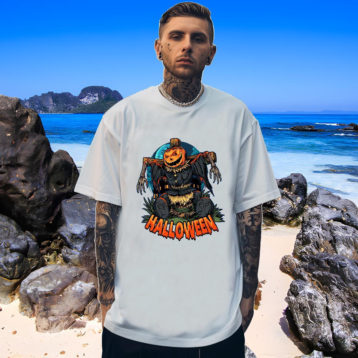 Cool Design Mens T Shirts pumpkin Short Sleeve Soft Sports Casual Custom Anime 230g 100% Cotton Couples T Shirts 2024 New Tees